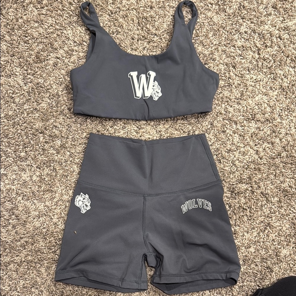 gray/ blue darc sport sports bra and shorts set size S